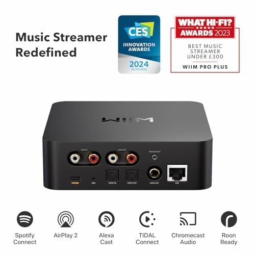 Wiim Pro Plus music streamer with awards and connectivity options